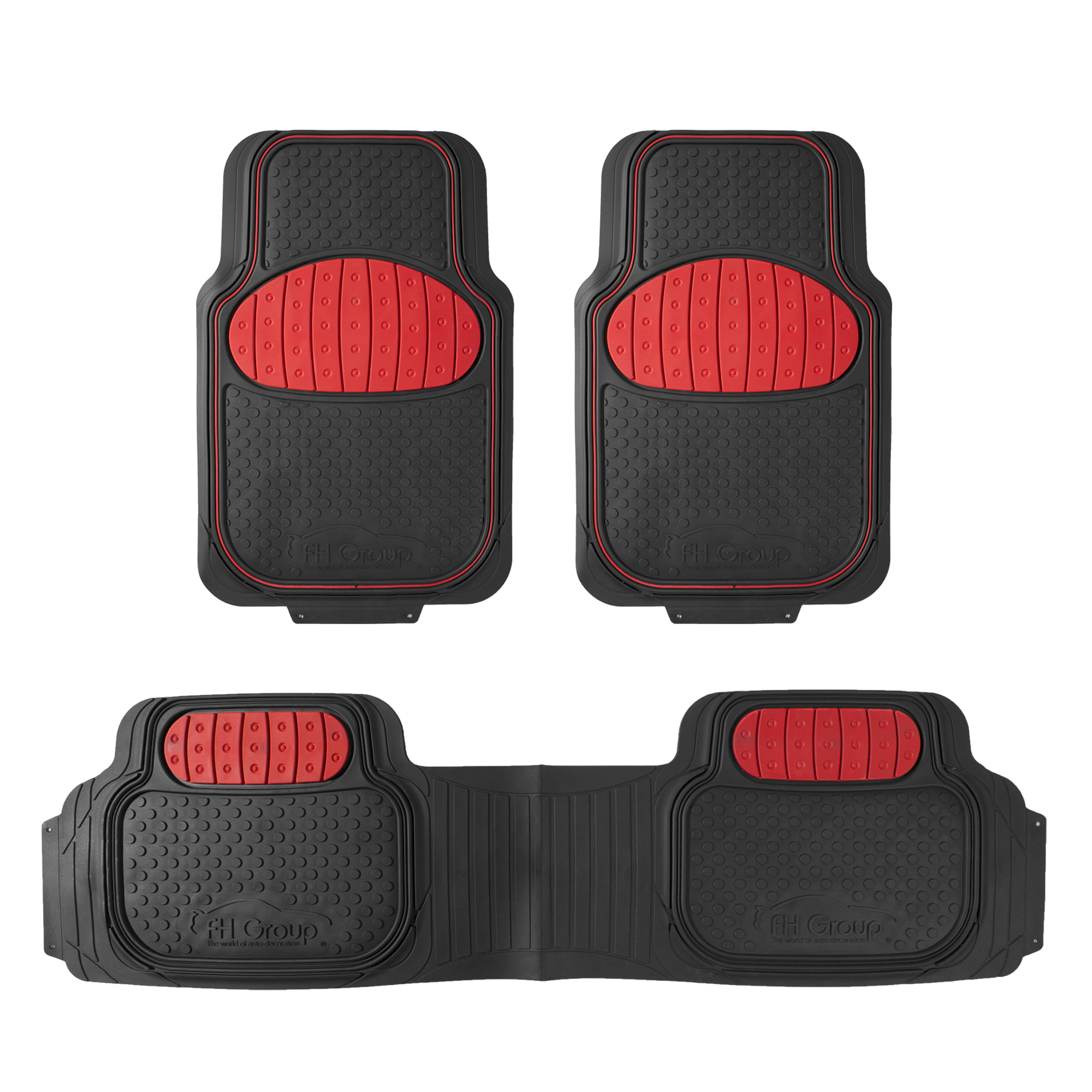 FH Group Universal Rubber Floor Mats, Red, 3-Piece