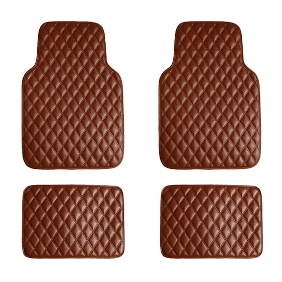 FH Group Universal Faux Leather Car Floor Mats Diamond Pattern Brown - 4Pc