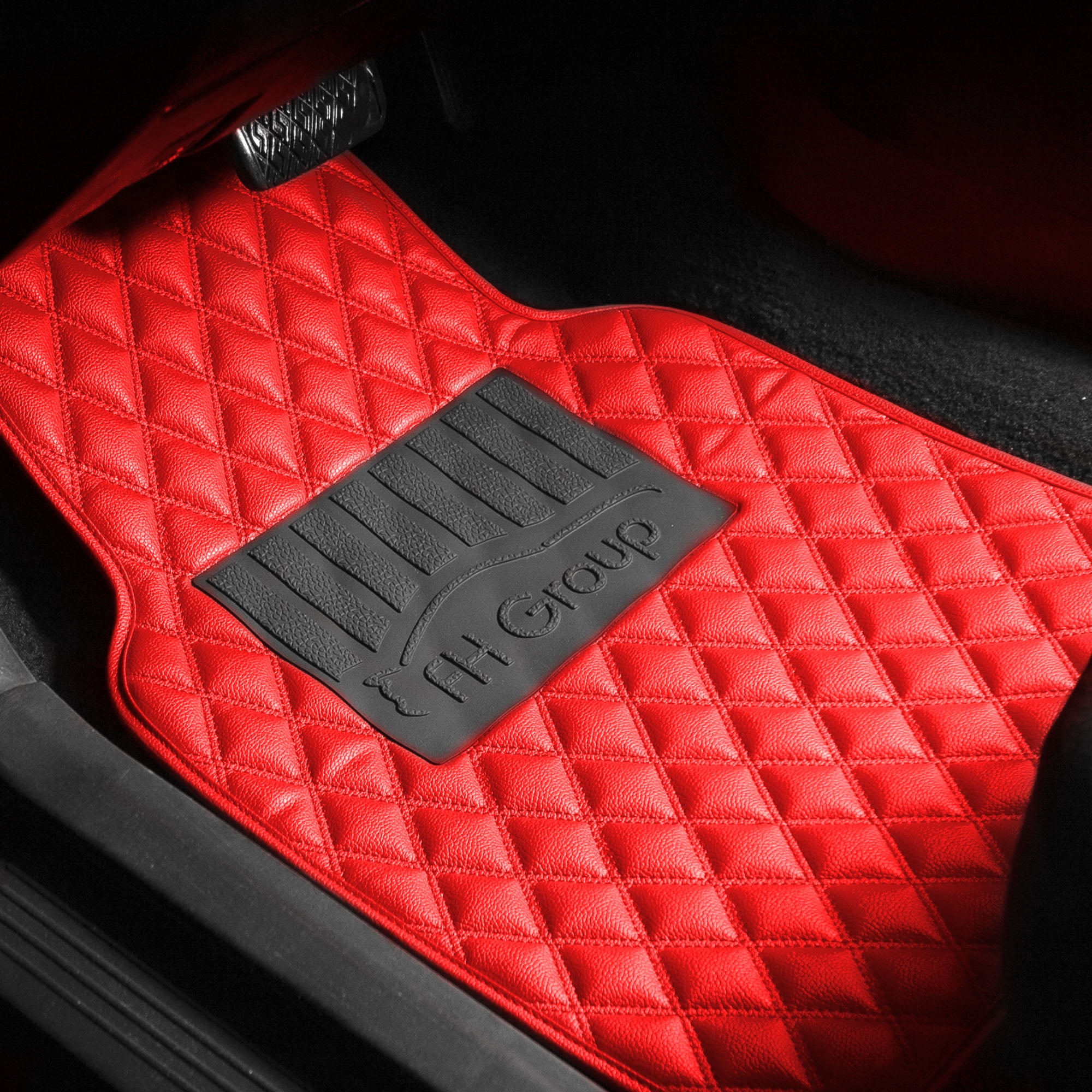 FH Group Universal Faux Leather Car Floor Mats Diamond Pattern Red - 4Pc 