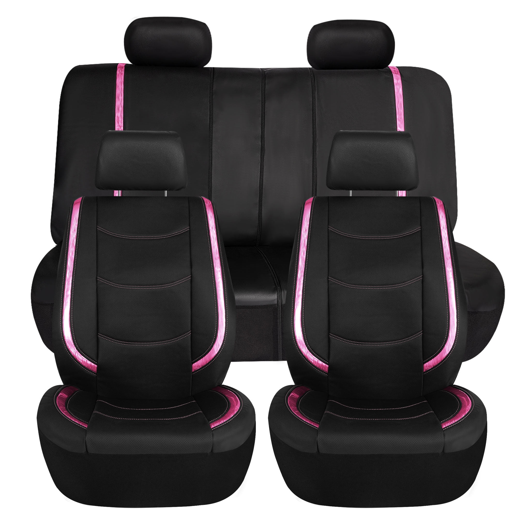 Universal Black and Pink Faux Leather Car Seat Covers Set