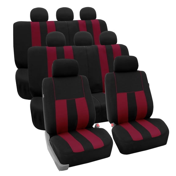 FH Group Universal Fit 3 Row Cloth Striking Striped Car Seat Covers for Auto SUV VAN Airbag Compatible - 8 Seaters Burgundy