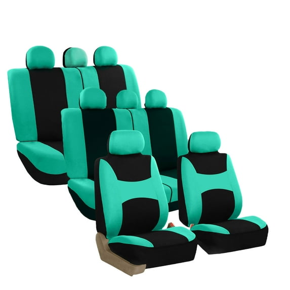FH Group Universal Fit 3 Rows Flat Cloth Car Seat Covers for Auto Trucks SUV, Split Benches - 8 Seaters Mint