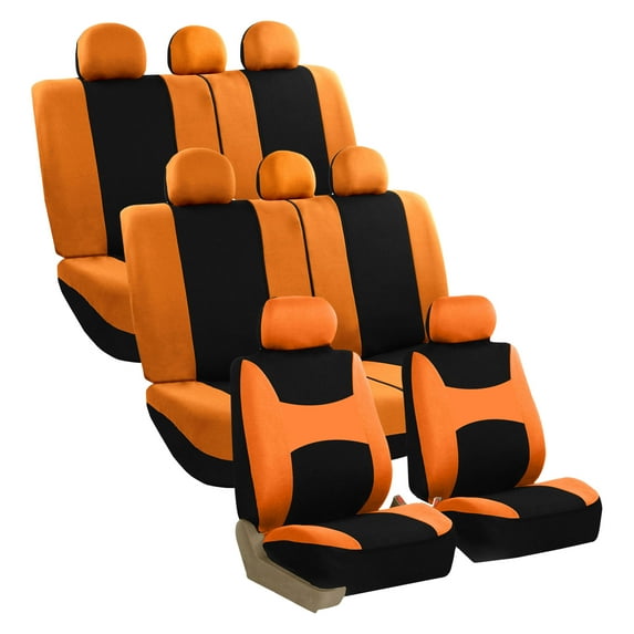 FH Group Universal Fit 3 Rows Flat Cloth Car Seat Covers for Auto Trucks SUV, Split Benches - 8 Seaters Orange