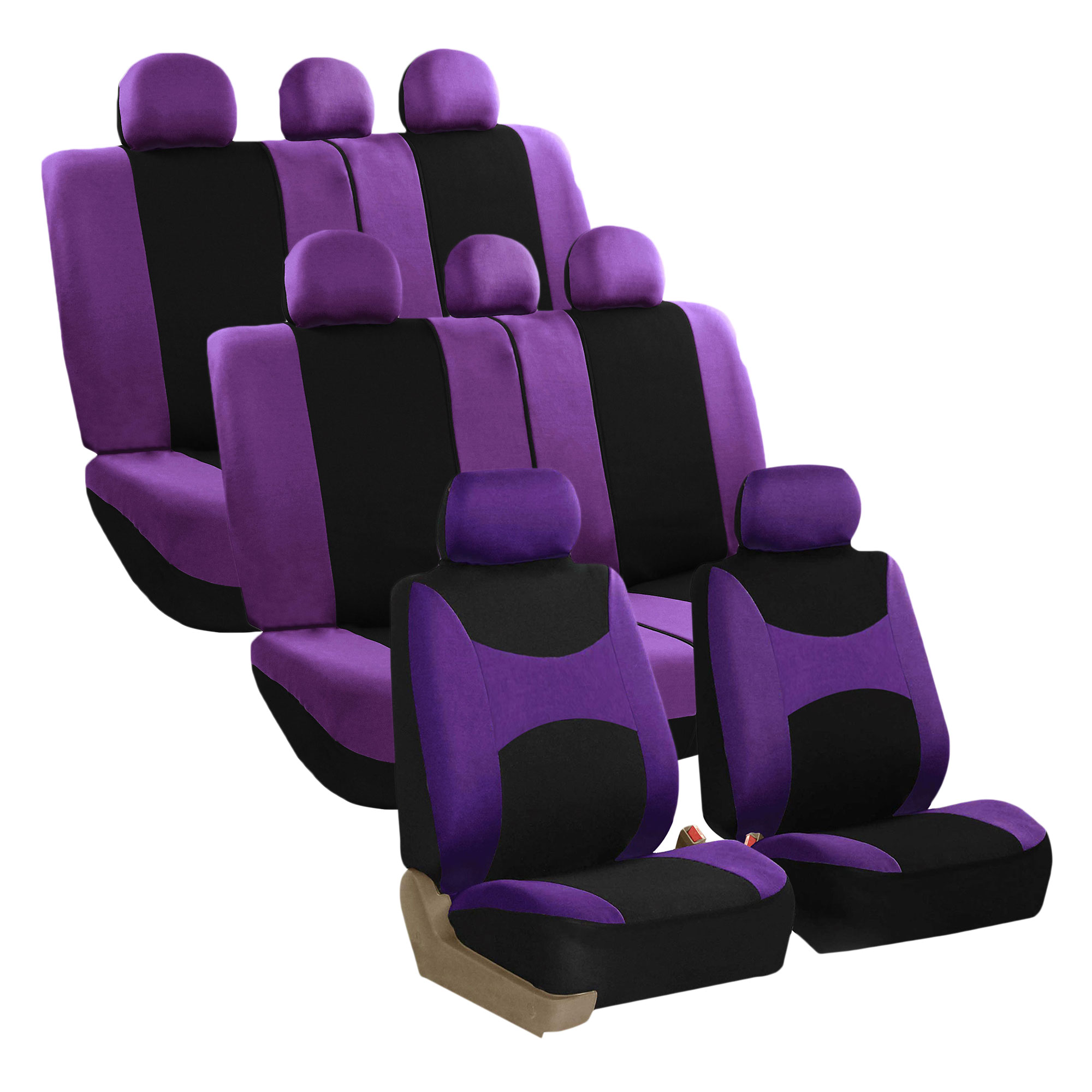 FH Group Universal Fit 3 Rows Flat Cloth Car Seat Covers for Auto