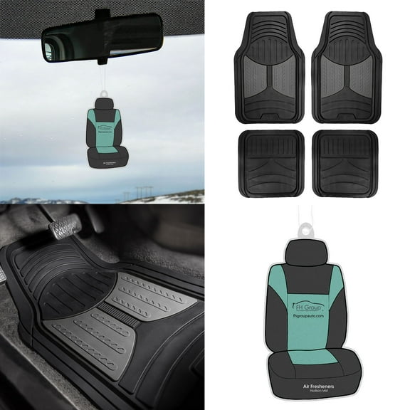 FH Group Universal Fit 4-Piece Full Set  Floor Mats 2 Tone Gray Black w/ Free Air Freshener