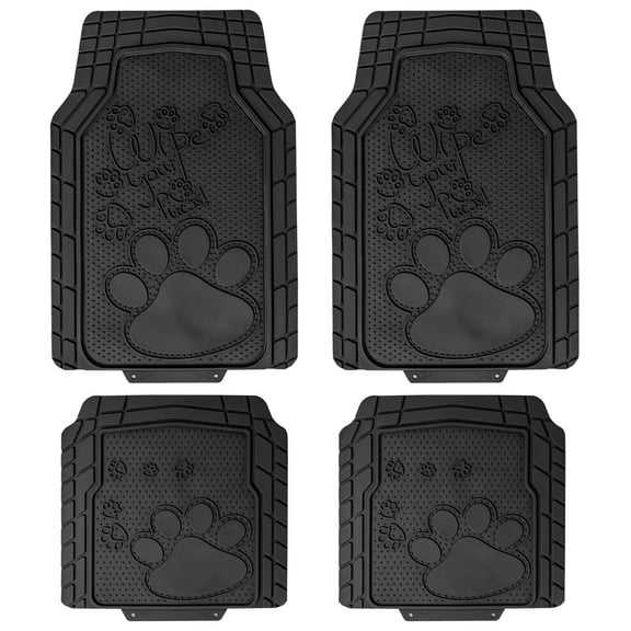 FH Group Universal Fit Adorable Paw Print, Heavy-Duty Rubber Floor Mats for Cars, SUV - Black Full Set