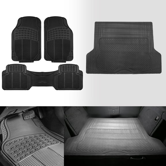 FH Group Universal Fit Black Car Floor Mats for SUV VAN w/ Black Cargo Trunk Mat