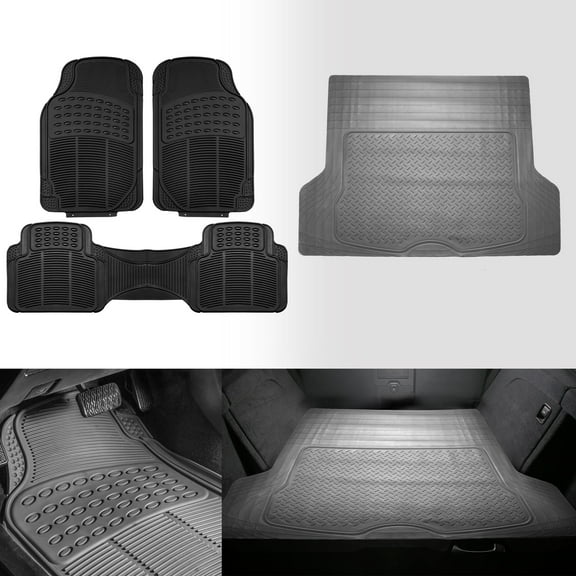 FH Group Universal Fit Black Car Floor Mats for SUV VAN w/ Gray Cargo Trunk Mat
