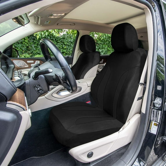 FH Group Universal Fit Black Car Seat Covers, Polished and Chic Flat Cloth Seat Protector for Trucks, SUVs & Vans, Washable - Full Set