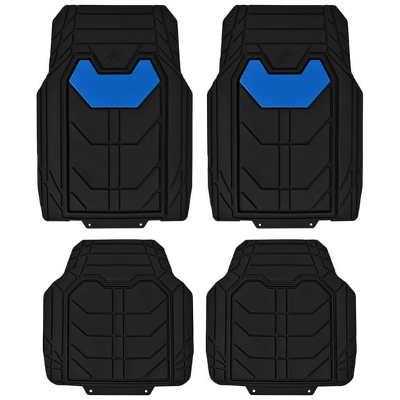 FH Group Universal Fit Bold Geometric Car Floor Mats with Trimmable Design - Blue Full Set