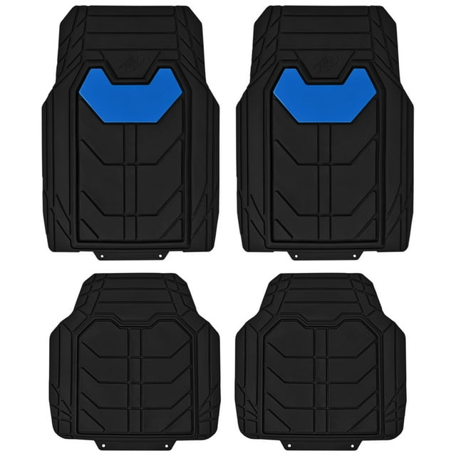 FH Group Universal Fit Bold Geometric Car Floor Mats with Trimmable Design  - Blue Full Set