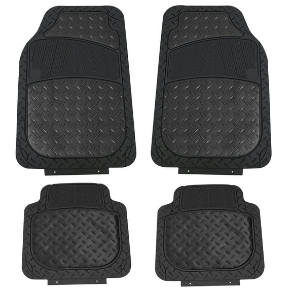 FH Group Universal Fit Car Floor Mats Metallic Rubber Mats Full Set - Black