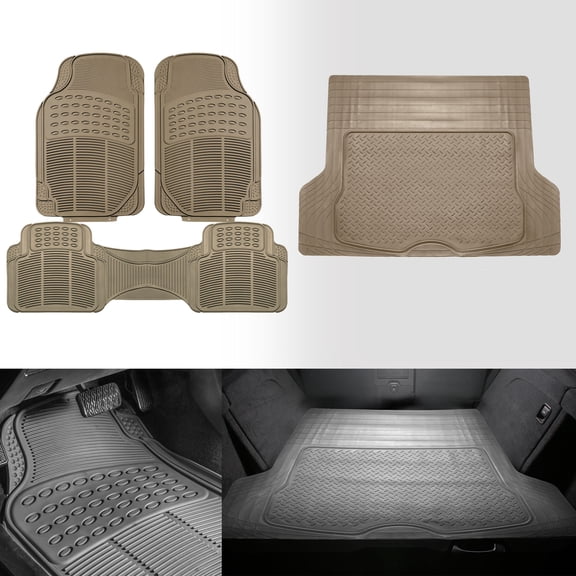 FH Group Universal Fit Car Floor Mats with Beige Cargo Trunk Mat - All Weather