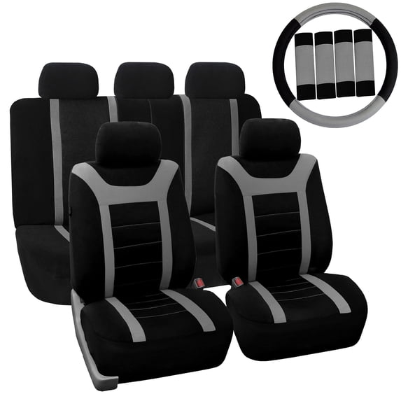 FH Group Universal Fit Car Seat Covers Full Set w/ Steering & Belt Pads Cover