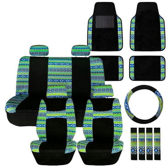 FH Group Universal Fit Car Seat Covers for SUV Van Truck w/ Floor Mats, Steering Wheel Covers and Seat Belt Pads - MultiGreen