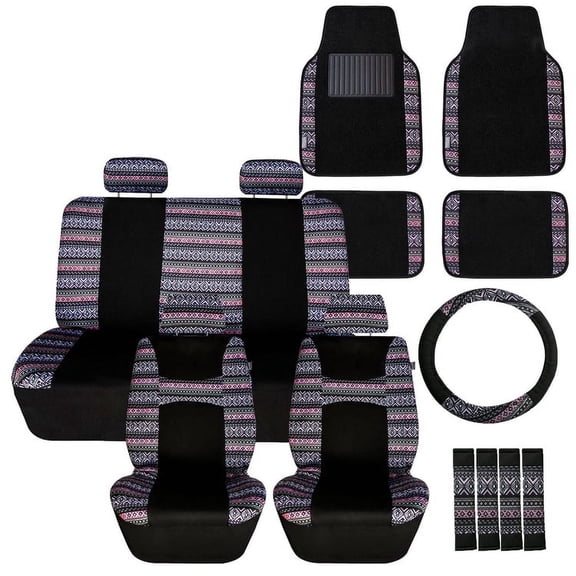 FH Group Universal Fit Car Seat Covers for SUV Van Truck w/ Floor Mats, Steering Wheel Covers and Seat Belt Pads - MultiPurple