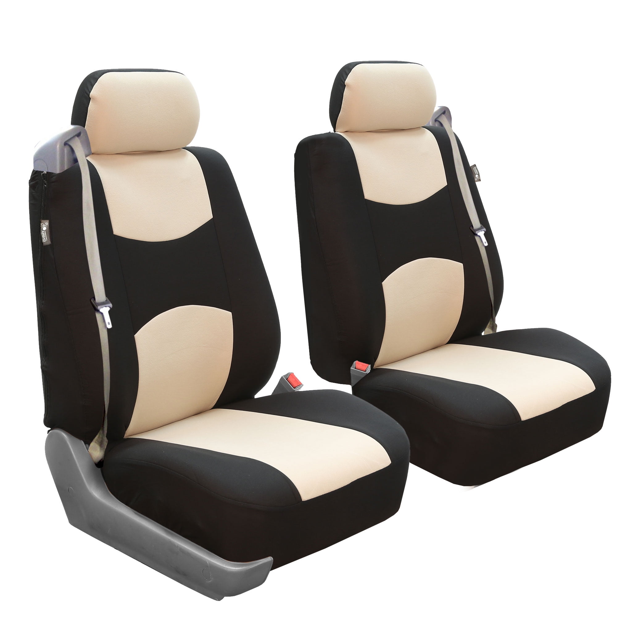 FH Group Universal Fit Cloth Car Seat Covers, Built-in Seat Belt Front Set - Beige FB351102BEIGE