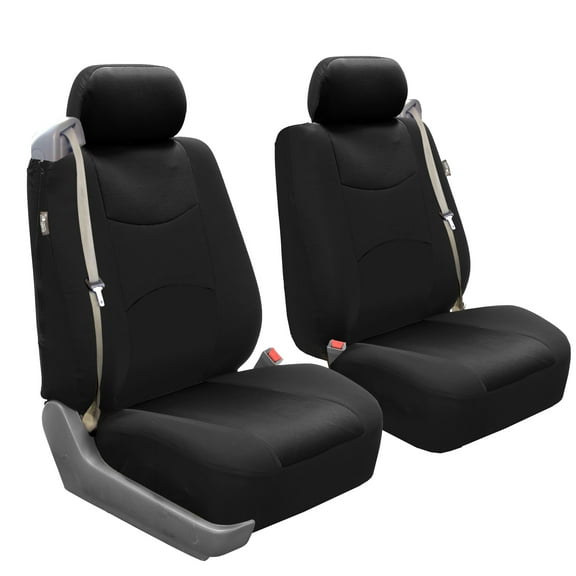 FH Group Universal Fit Cloth Car Seat Covers, Built-in Seat Belt Front Set - Black FB351102BLACK