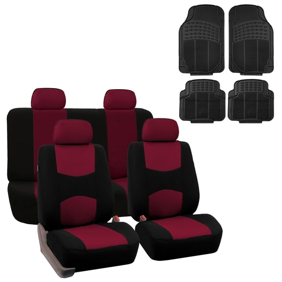 FH Group Universal Fit Cloth Car Seat Covers for SUV Truck Van, Solid Bench w/ Black Floor Mats