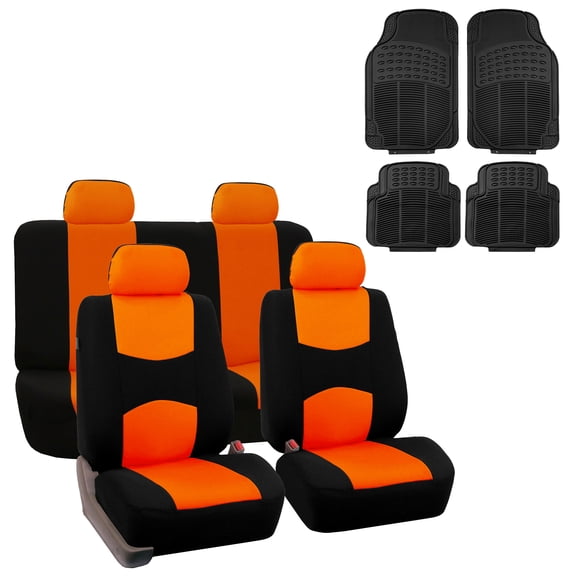 FH Group Universal Fit Cloth Car Seat Covers for SUV Truck Van, Solid Bench w/ Black Floor Mats