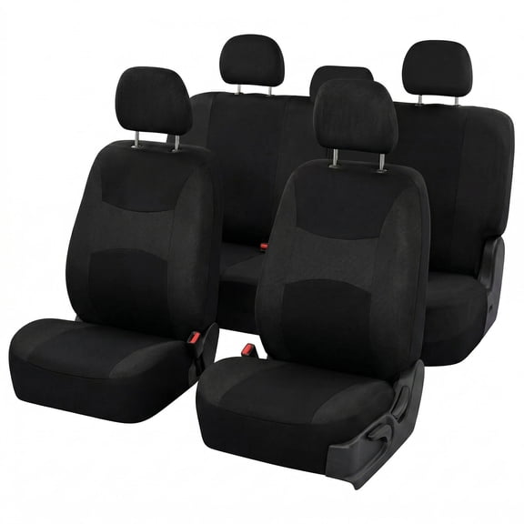 FH Group Universal Fit Cloth Car Seat Covers w/ Steering Cover & Belt Pads Full Set Black