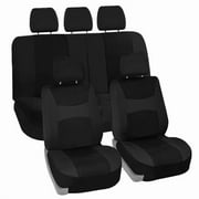 FH Group Universal Fit Cloth Car Seat Covers w/ Steering Cover & Belt Pads Full Set Black
