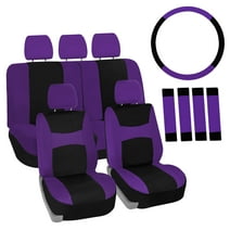 FH Group Universal Fit Cloth Car Seat Covers w/ Steering Cover & Belt Pads Full Set FB030115PURPLE-COMBO