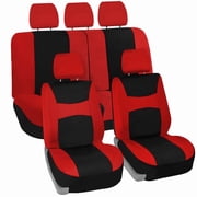 FH Group Universal Fit Cloth Car Seat Covers w/ Steering Cover & Belt Pads Full Set Red