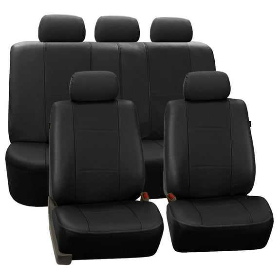 FH Group Universal Fit Deluxe Leatherette Padded Seat Covers For Car Truck SUV Van - Black Full Set