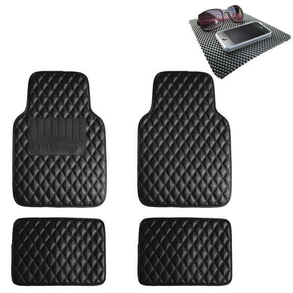 FH Group Universal Fit Diamond Pattern Floor Mats Leather For Car SUV Van Black w/ Black Dash Pad F12002BLACK-FH1002BLACK