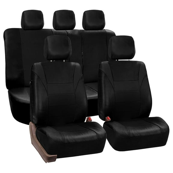 FH Group Universal Fit Faux Leather Car Seat Covers for SUV, Truck Split Rear Bench Full Set - Black