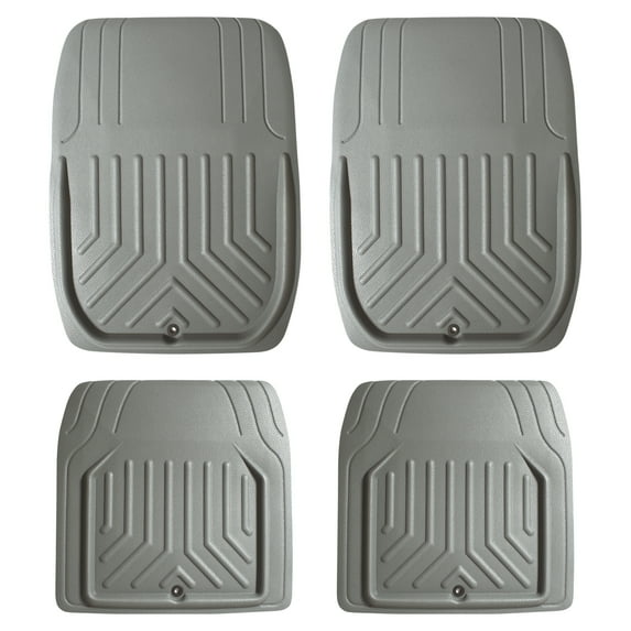 FH Group Universal Fit Faux Leather Deep Dish Floor Mats, Trim-to-Fit Mats for Cars, Sedan, SUV, Truck - Gray