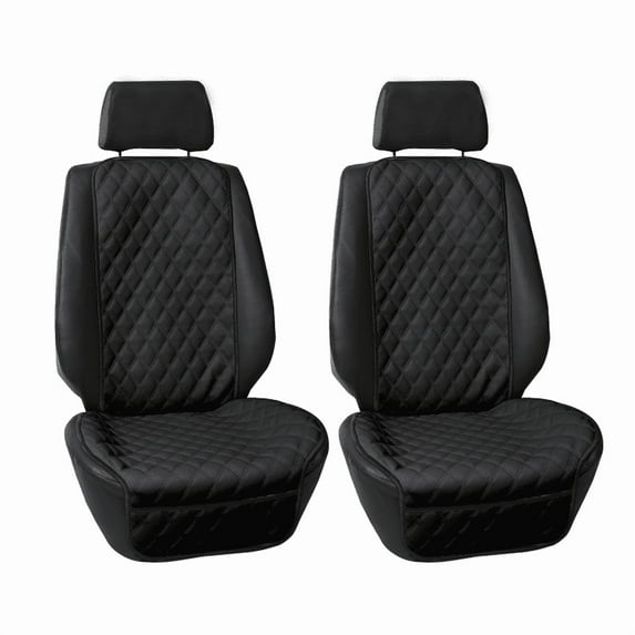 FH Group Universal Fit Faux Leather Seat Cushion Cover Pad Protectors Front - Black 2Pc
