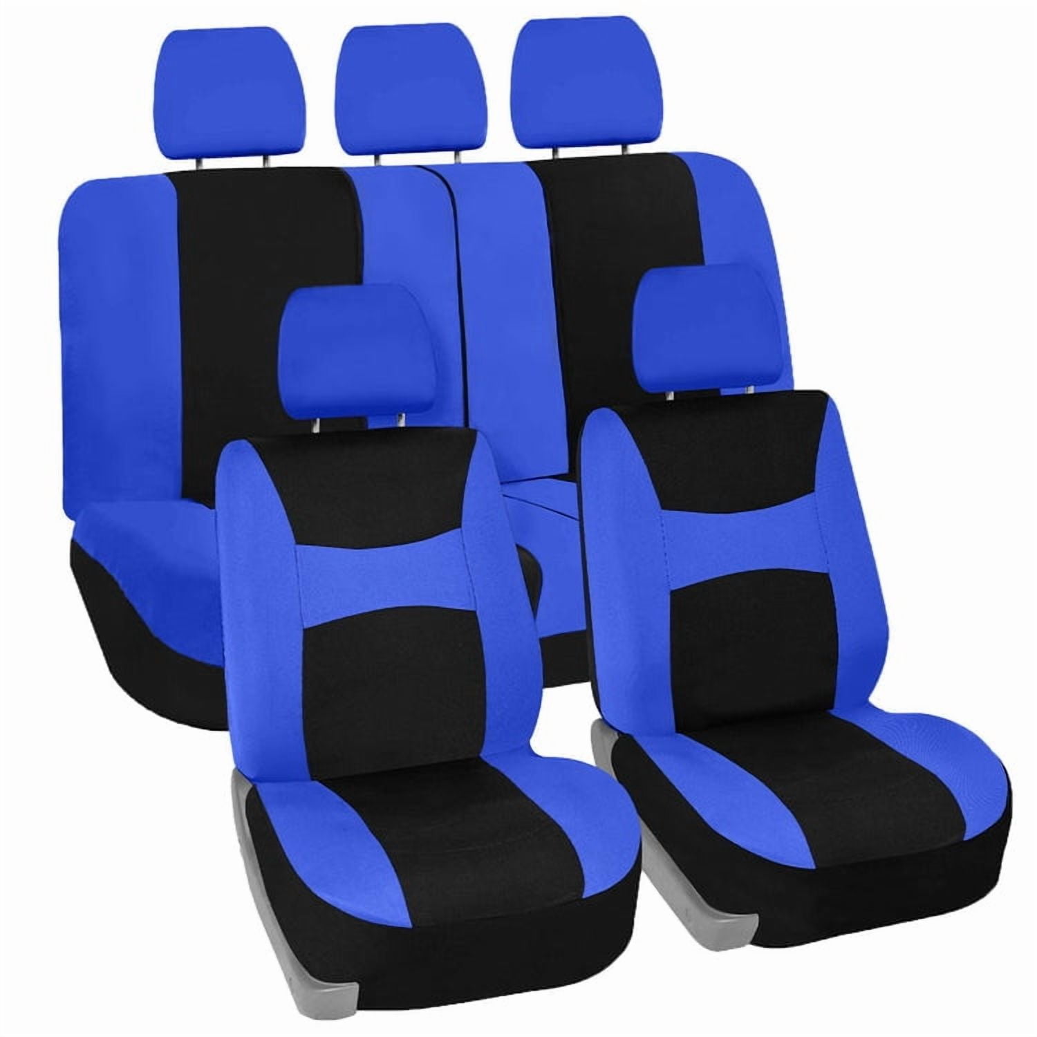 FH Group Universal Fit Flat Cloth Car Seat Cover Set For Car Truck SUV Van - Full Set Blue