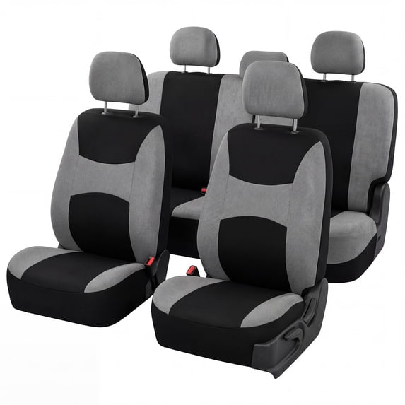 FH Group Universal Fit Flat Cloth Car Seat Cover Set For Car Truck SUV Van - Full Set Gray