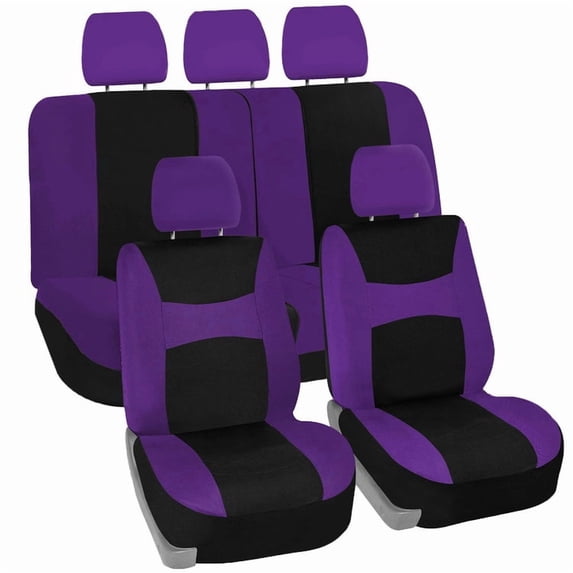 FH Group Universal Fit Flat Cloth Car Seat Cover Set For Car Truck SUV Van - Full Set Purple
