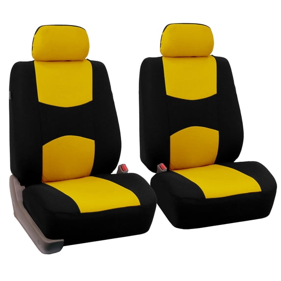 FH Group Universal Fit Flat Cloth Car Seat Covers Anti-Slip Design Front Set - Yellow FB050102YELLOW