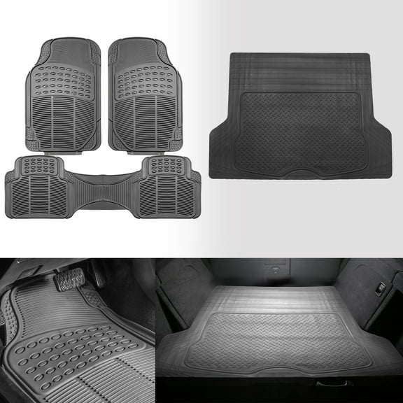 FH Group Universal Fit Gray Car Floor Mats All Weather w/ Black Cargo Trunk Mat