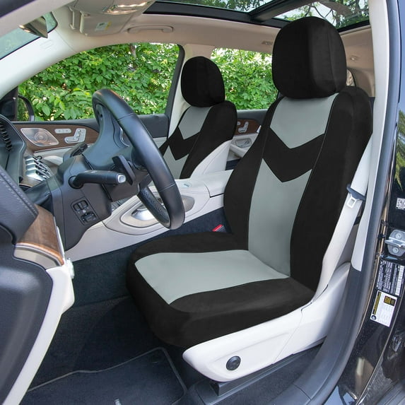 FH Group Universal Fit Gray Car Seat Covers, Chevron Cloth Seat Protector for Trucks, SUVs & Vans, Washable - Full Set