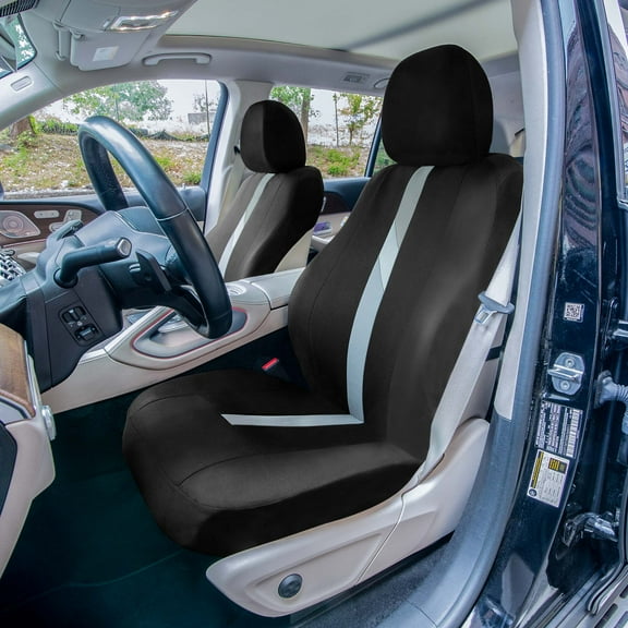 FH Group Universal Fit Gray Car Seat Covers, Minimalist Flat Cloth Seat Protector for Trucks, SUVs & Vans, Washable - Full Set