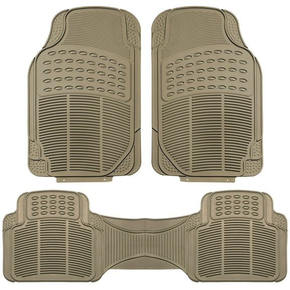 FH Group Trimmable Universal Fit Rubber Car Floor Mats for Auto Sedan SUV Van, Full Set - Beige