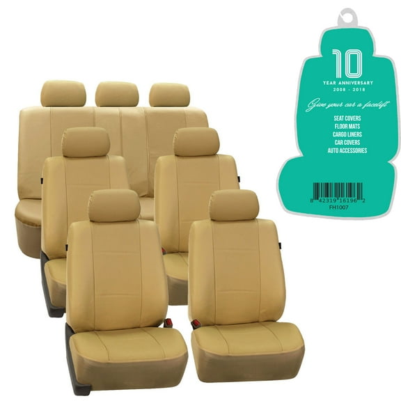 FH Group Universal Fit Leatherette Car Seat Covers for Car, SUV, Airbag Compatible, Split Bench Covers with Free Air Freshener - Full Set 3 Rows 7 Seater