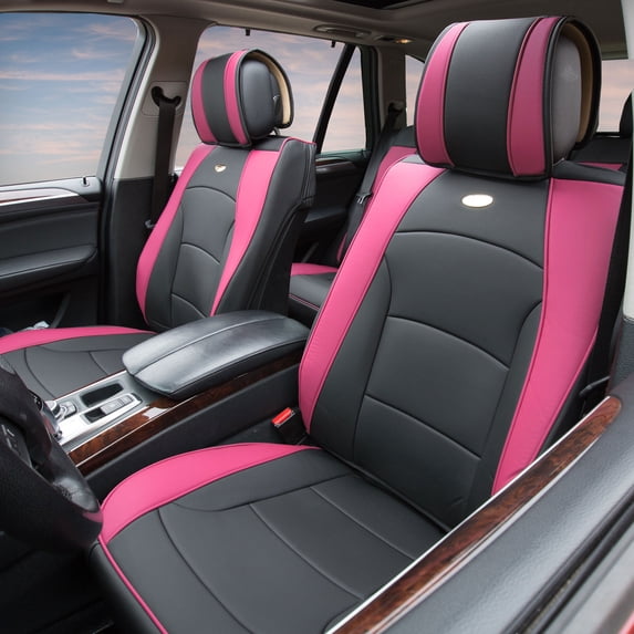 FH Group Universal Fit Leatherette Car Seat Cushion Covers for Auto SUV Truck Van w/ Black Dash Mat