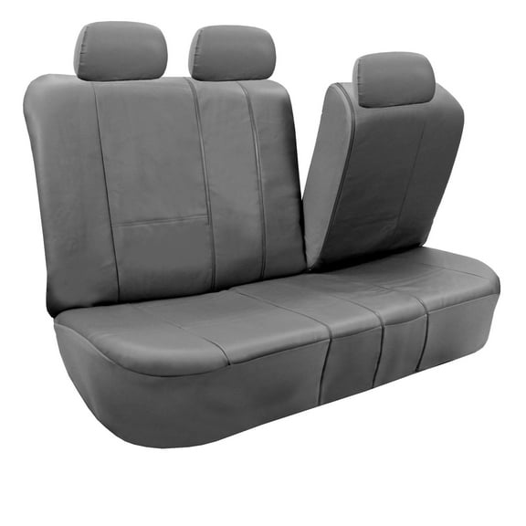 FH Group Universal Fit PU Leather Car Seat Covers for Sedan SUV Van Truck with Integrated Seatbelt - Solid Gray Rear