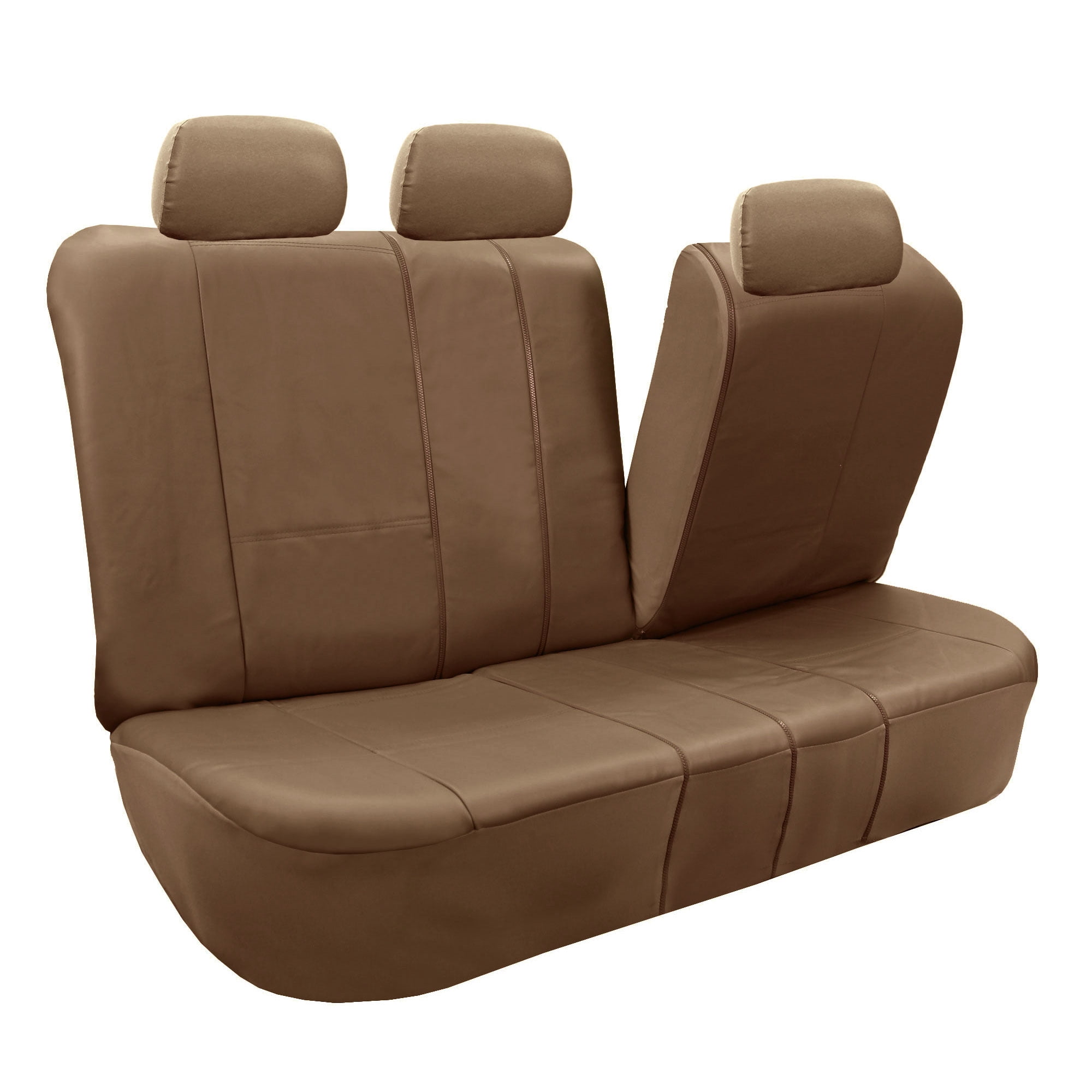 FH Group Universal Fit PU Leather Car Seat Covers for Sedan SUV Van Truck with Integrated Seatbelt - Tan Rear