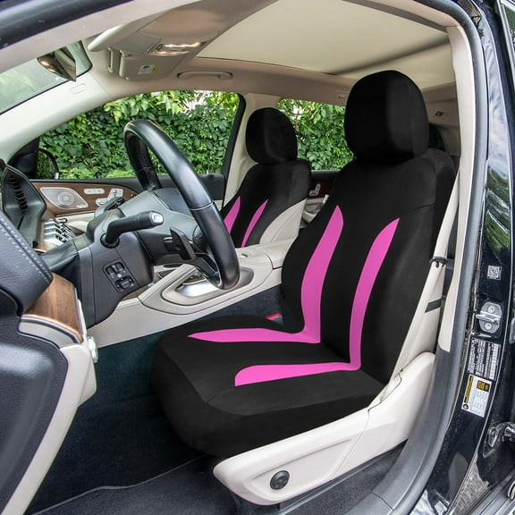 FH Group Universal Fit Pink Car Seat Covers, Polished and Chic Flat Cloth Seat Protector for Trucks, SUVs & Vans, Washable - Full Set