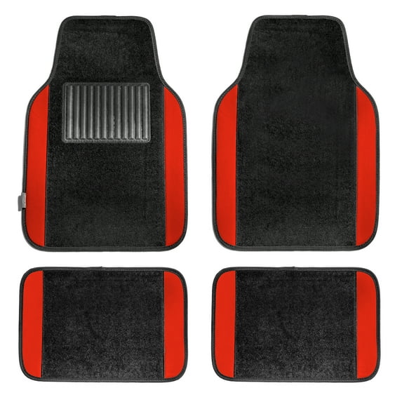 FH Group Universal Fit Premium Carpet Car Floor Mats Front & Rear Full Set - Red F14407RED