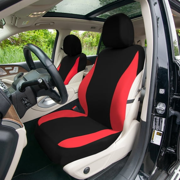 FH Group Universal Fit Red Car Seat Covers, Classic Cloth Seat Protector for Trucks, SUVs & Vans, Washable - Full Set