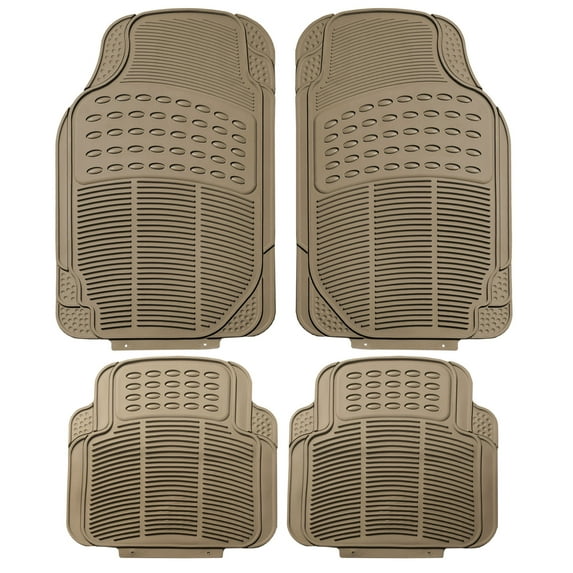 FH Group Universal Fit Rubber Floor Mats for Cars, Trimmable Mats for Most SUV Truck Full Set Beige F11305BEIGE