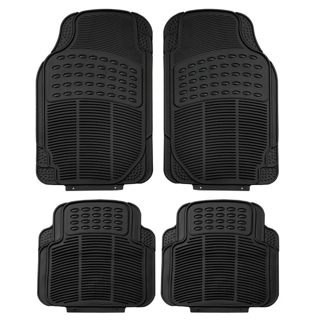 FH Group Universal Fit Rubber Floor Mats for Cars, Trimmable Mats for Most SUV Truck Full Set Black F11305BLACK
